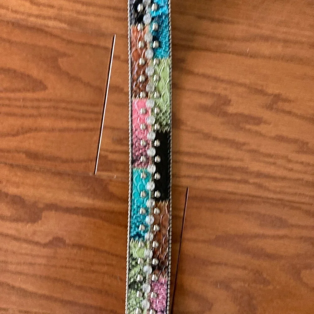 GUESS Belt Multicolor Faux Snakeskin Finish Rhinestones Vintage Y2K Size L